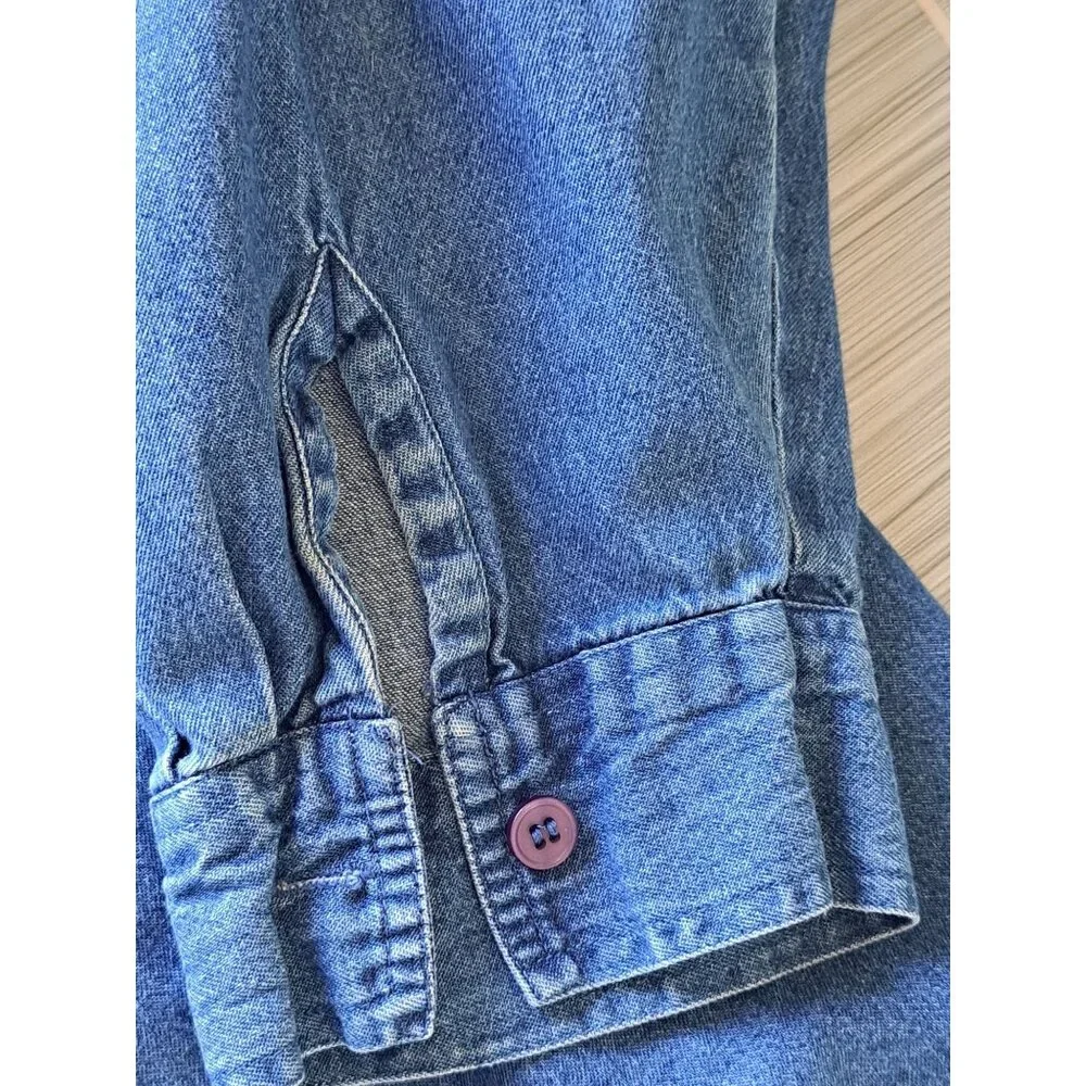 Vtg Bill Blass Womens 3X Embroidered Denim Shirt Button-Up Cotton Floral Boho - Picture 4 of 9